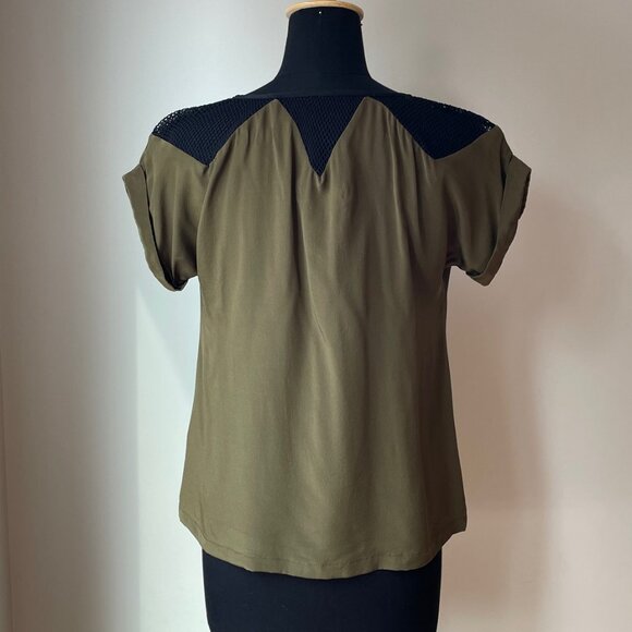 Myne Short Sleeve Silk Top with Mesh Details - Picture 3 of 13